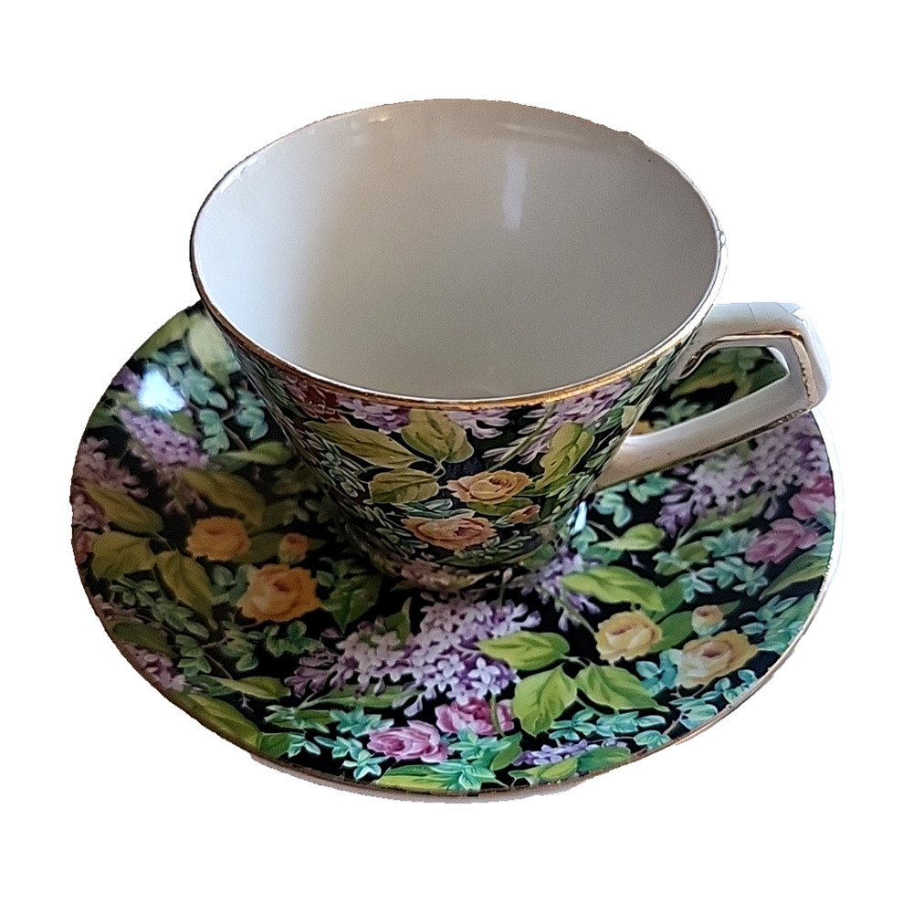 Vintage Lord Nelson Black Beauty Chintz teacup and Saucer Set Made in England